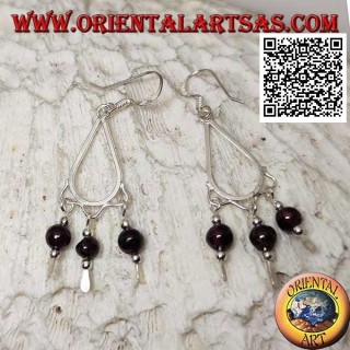 Pendants d'oreilles en argent avec 3 boules de grenat pendantes