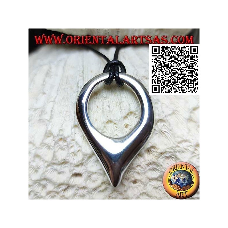 Smooth silver pendant in the shape of an inverted drop with cord