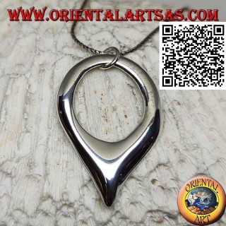 Smooth silver pendant in the shape of an inverted drop with hook