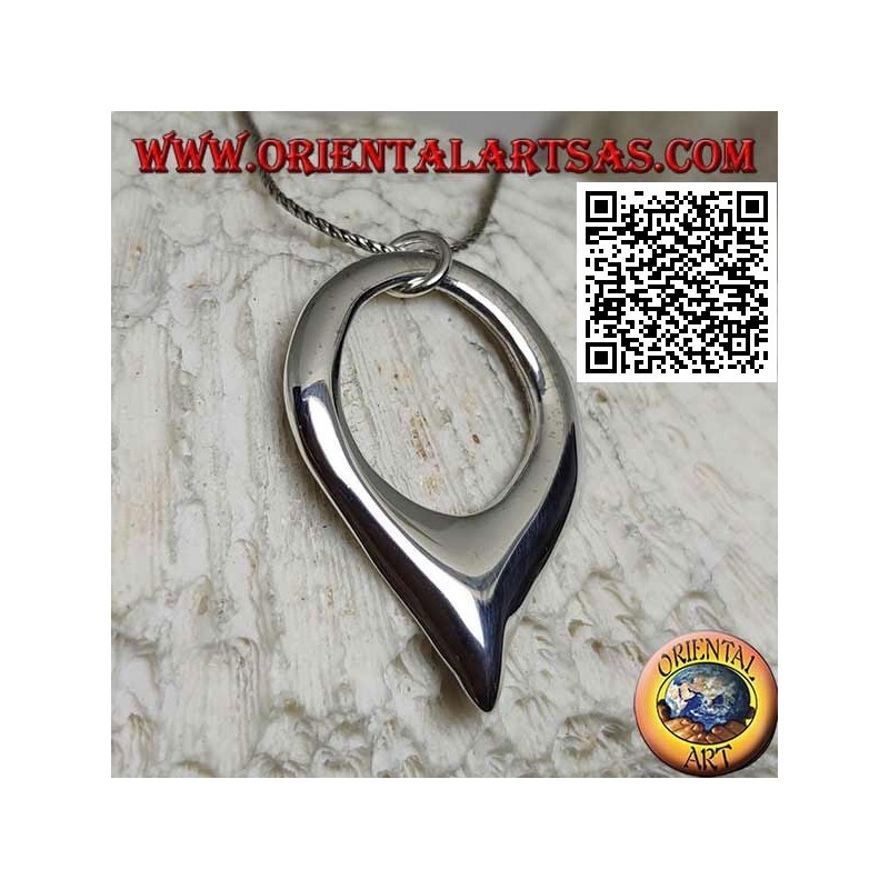 Smooth silver pendant in the shape of an inverted drop with hook