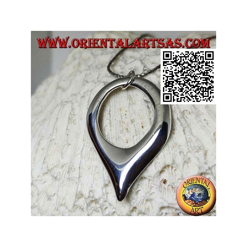 Smooth silver pendant in the shape of an inverted drop with hook
