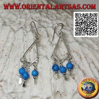 Pendientes colgantes de plata con 3 esferas turquesas colgantes