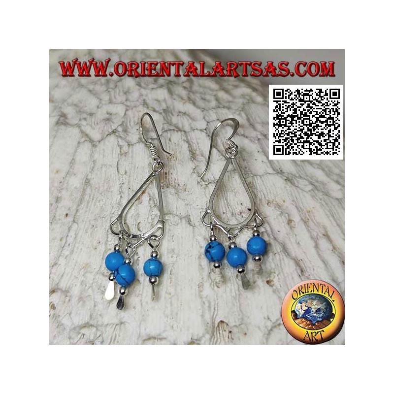 Drop earrings in silver with 3 hanging turquoise spheres