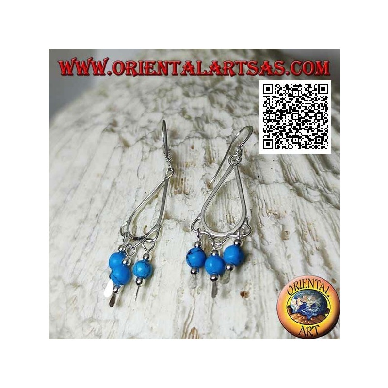 Pendientes colgantes de plata con 3 esferas turquesas colgantes