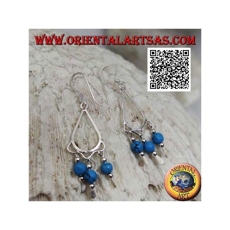 Pendants d'oreilles en argent avec 3 sphères turquoise pendantes
