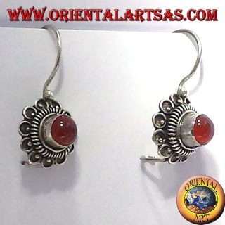 earring flower with carnelian, silver