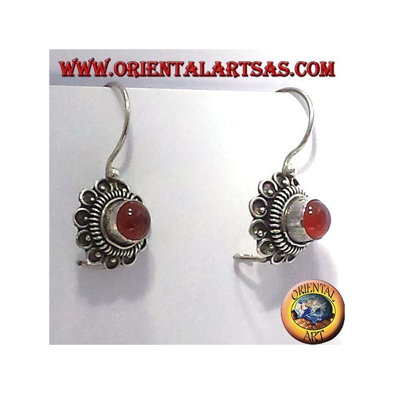 earring flower with carnelian, silver