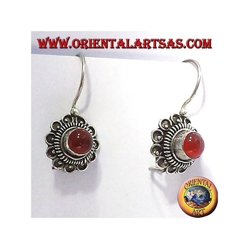 Ohrring Blume mit Karneol, Silber
