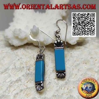 Pendientes de plata con turquesa rectangular y abanico grabado arriba y abajo