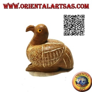 Skulptur einer hockenden Ente von Hand bemalt, 9 cm (natürliches) Teakholz