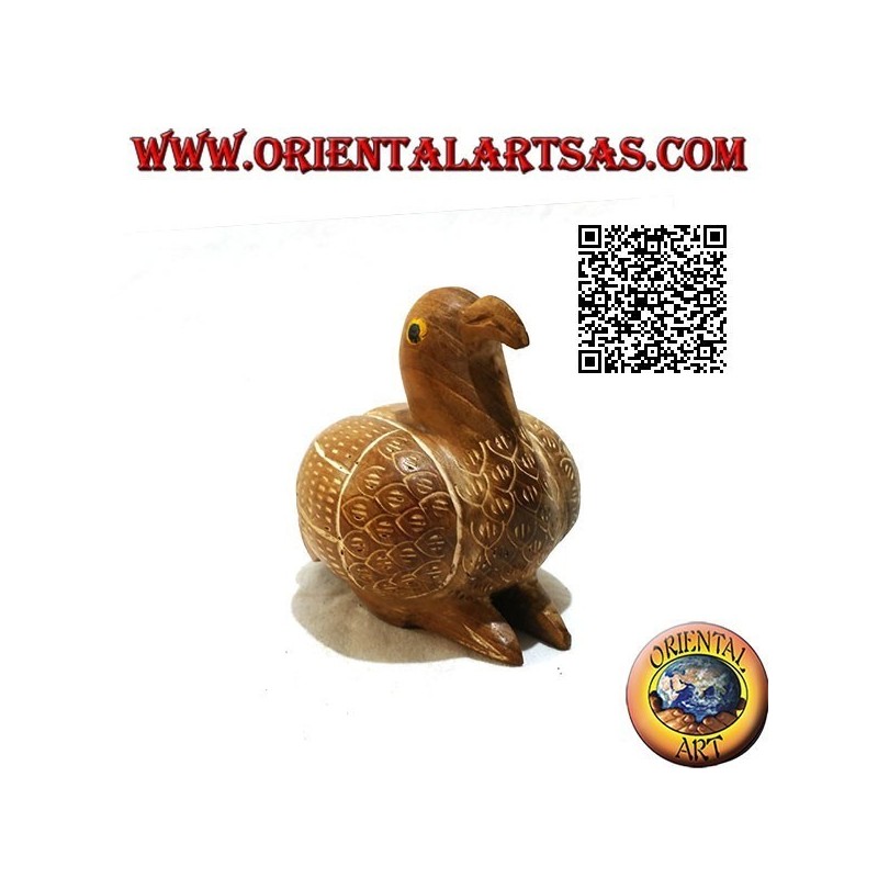 Sculpture of a crouching duck painted by hand, 9 cm teak wood (natural)