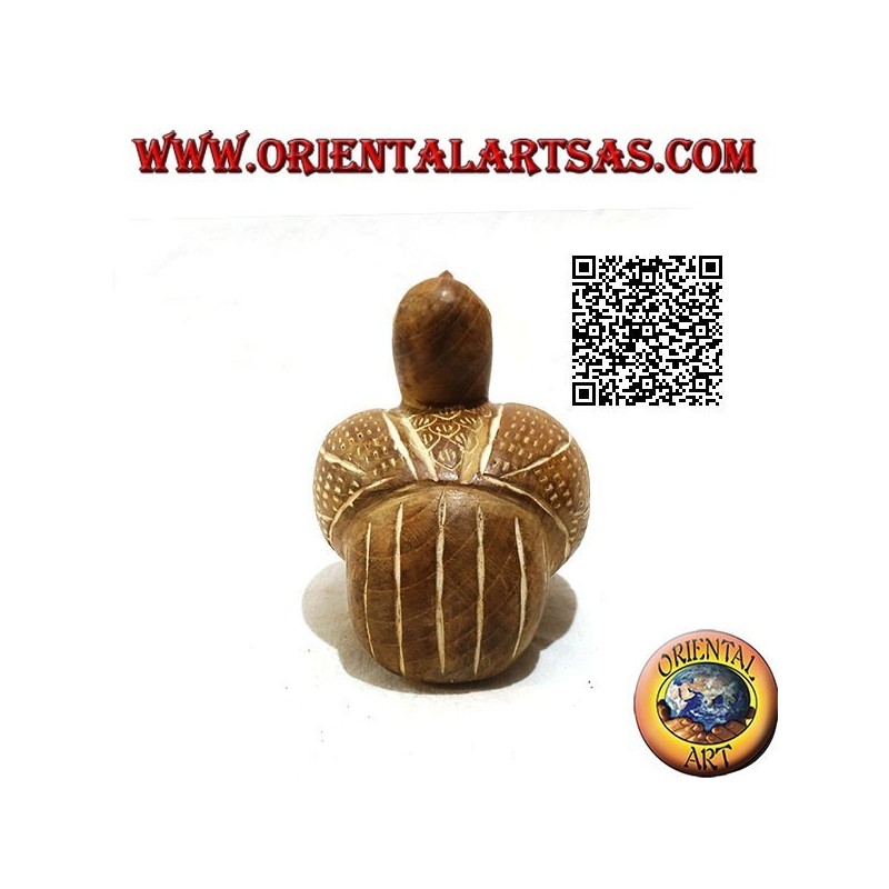 Scultura di una papera rannicchiata dipinta a mano, in legno di teak da 9 cm (naturale)