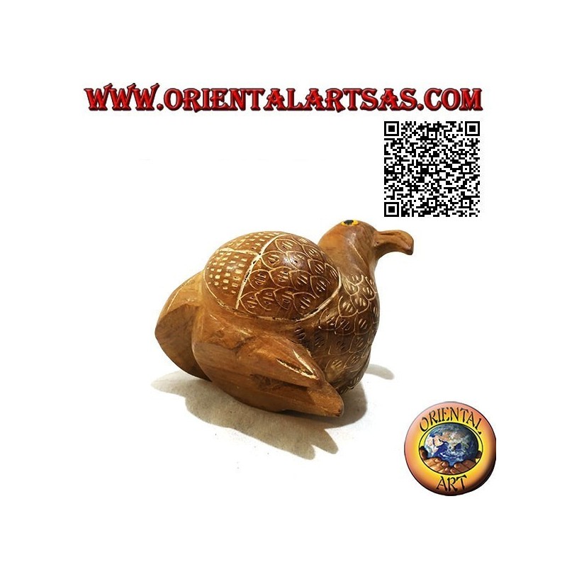 Sculpture of a crouching duck painted by hand, 9 cm teak wood (natural)