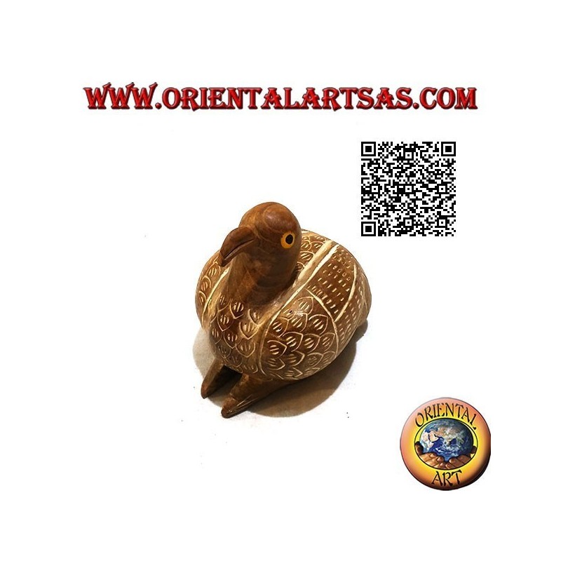 Escultura de un pato agachado pintado a mano, madera de teca de 9 cm (natural)