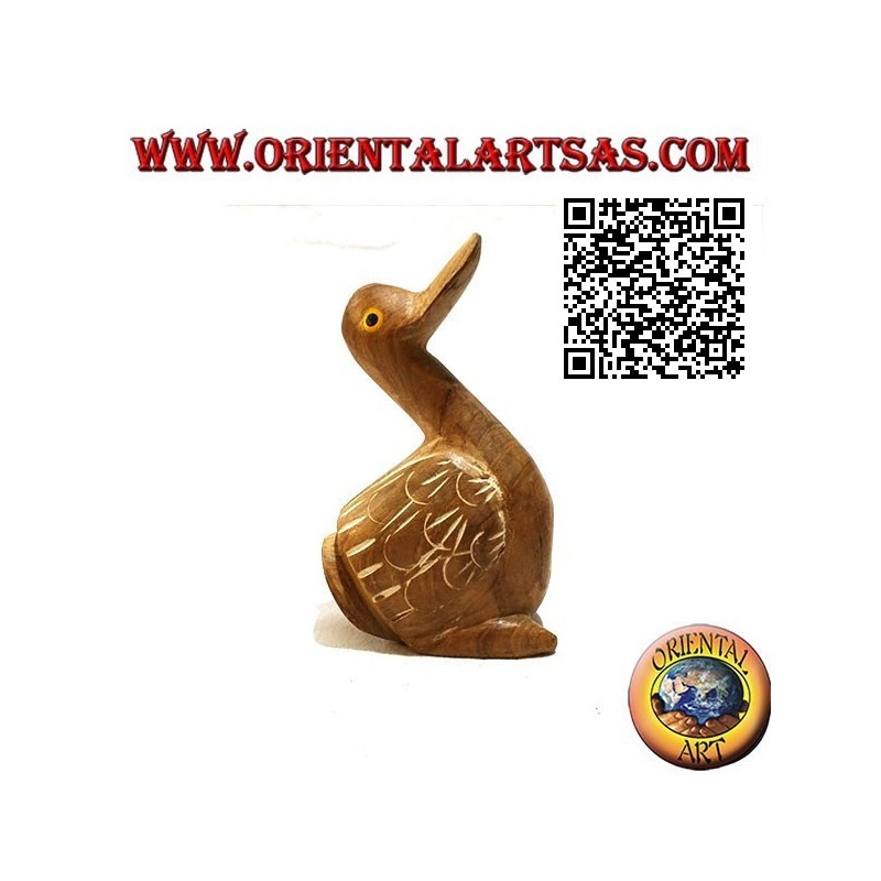 Scultura di un'oca dipinta a mano, in legno di teak da 12 cm (naturale)