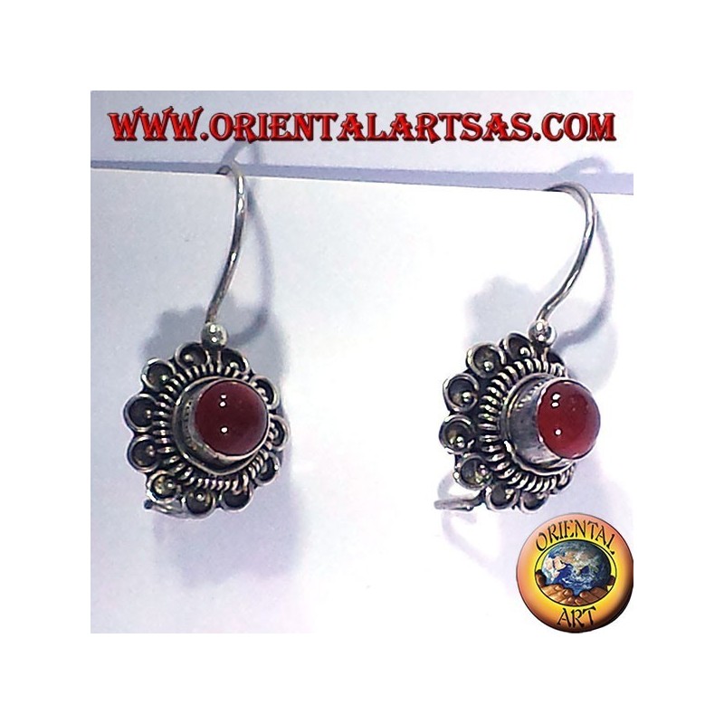 earring flower with carnelian, silver