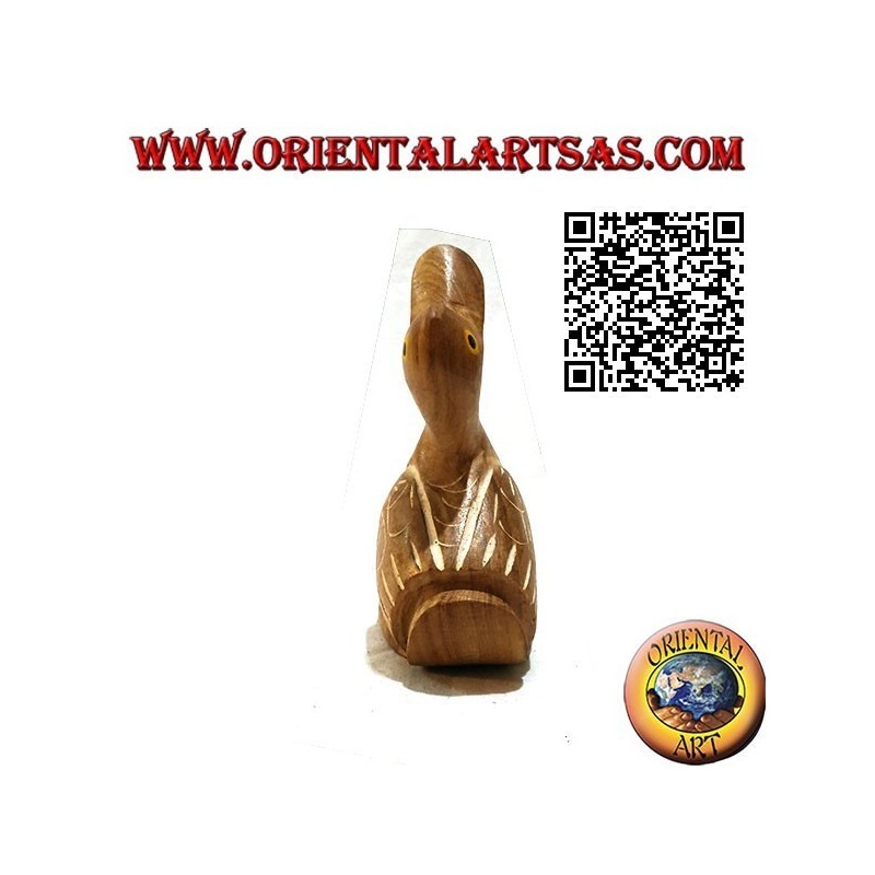 Hand-painted sculpture of a goose, 12 cm teak wood (natural)