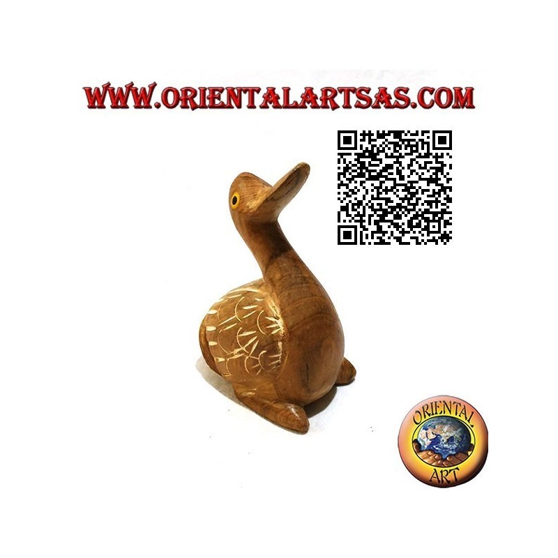 Handgemalte Skulptur einer Gans, 12 cm Teakholz (natürlich)
