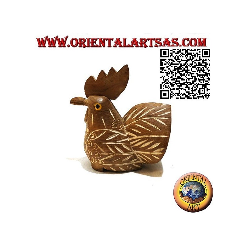 Escultura de gallo pintada a mano, madera de teca de 11 cm (natural)