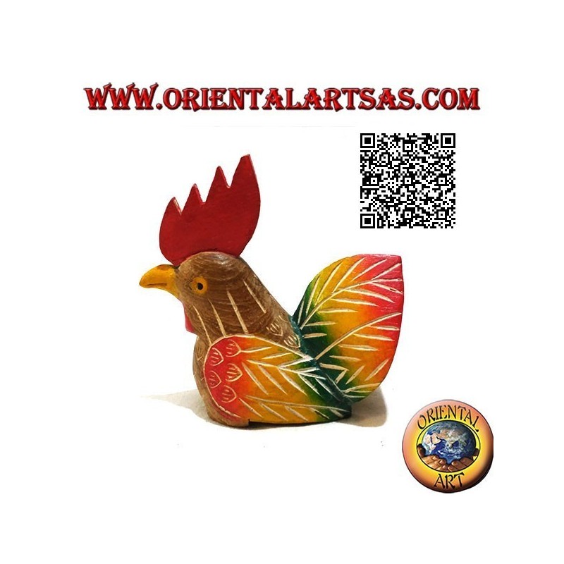 Sculpture peinte à la main d'un coq, bois de teck 11 cm (multicolore)
