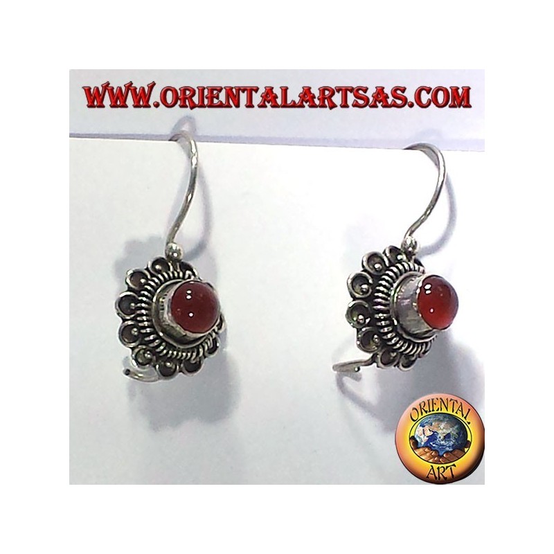 Ohrring Blume mit Karneol, Silber