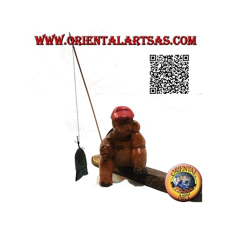 Monkfish with pipe and hand painted teak wood fishing rod (small)