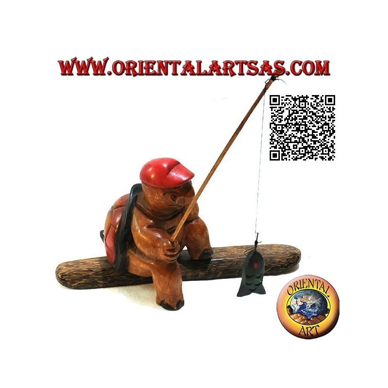 Monkfish with pipe and hand painted teak wood fishing rod (small)