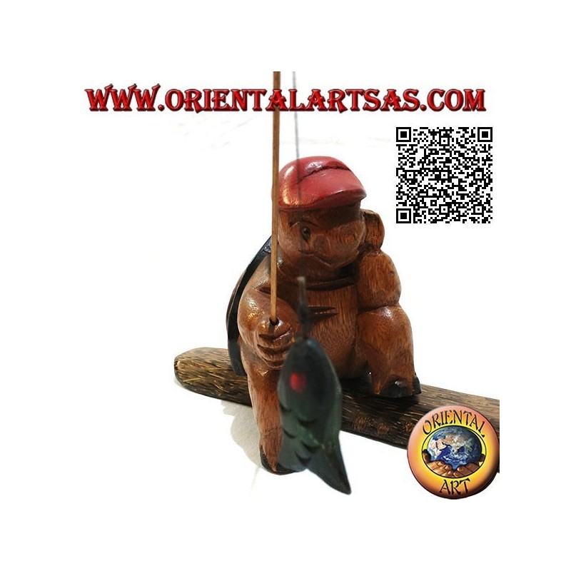 Monkfish with pipe and hand painted teak wood fishing rod (small)