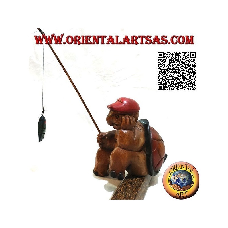 Monkfish with pipe and hand painted teak wood fishing rod (small)