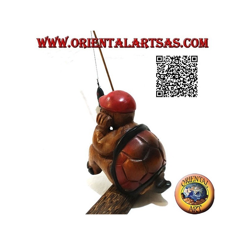 Monkfish with pipe and hand painted teak wood fishing rod (small)