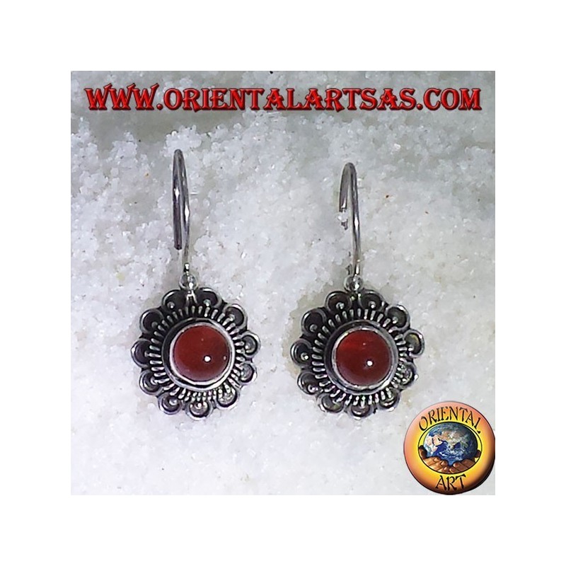 earring flower with carnelian, silver