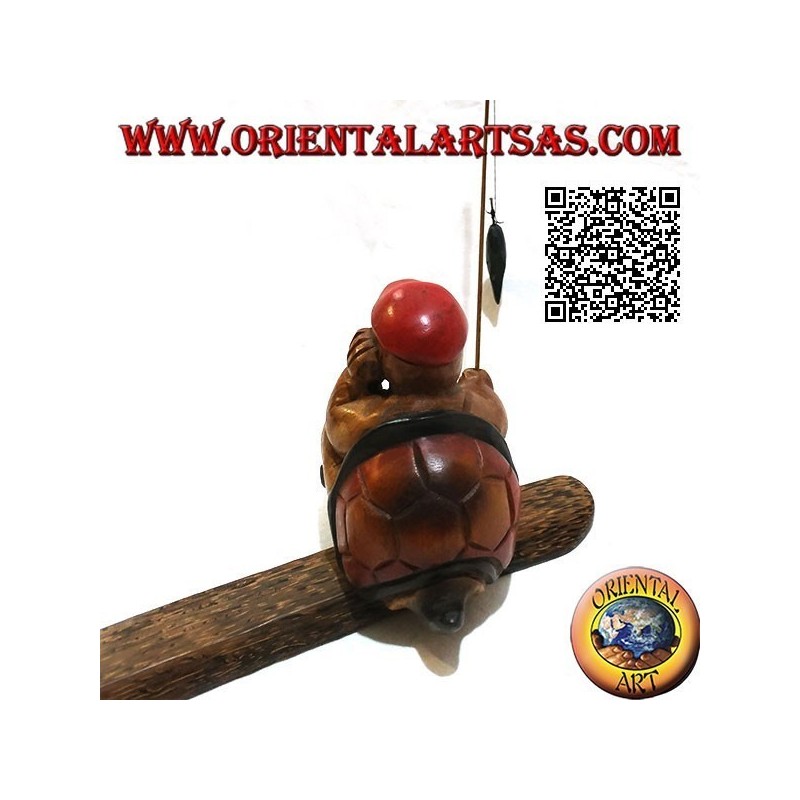 Lotte avec pipe et canne à pêche en bois de teck peint à la main (petite)