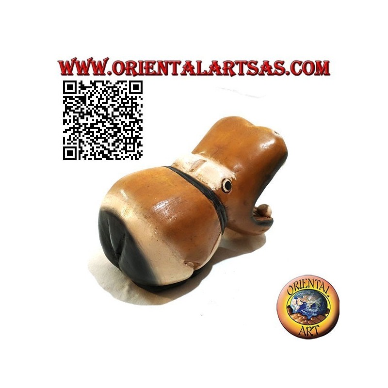 Escultura de hipopótamo pintada a mano, en madera de teca (pequeña)