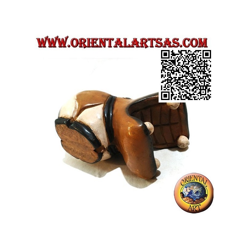 Scultura di un ippopotamo dipinta a mano, in legno di teak (piccola)