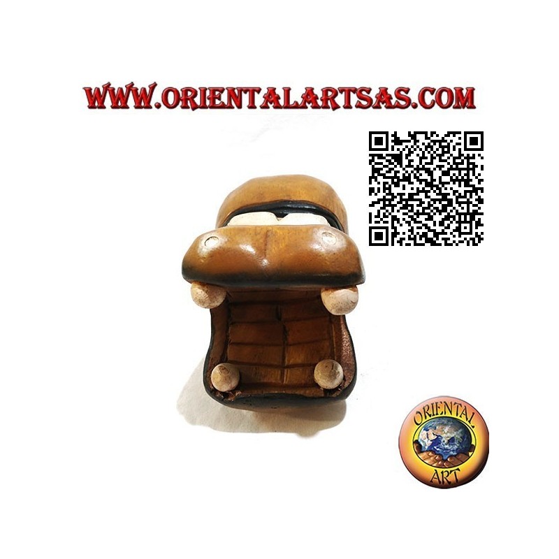 Hand painted sculpture of a hippo, in teak wood (small)