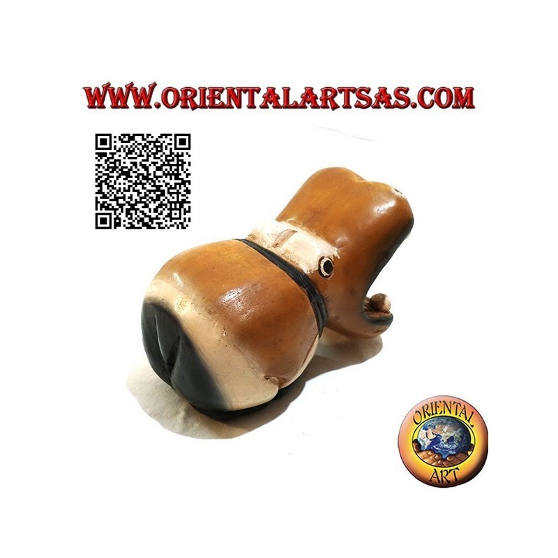Hand painted sculpture of a hippo, in teak wood (large)