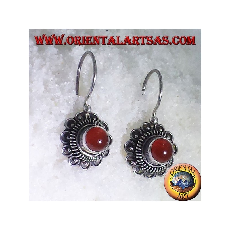 earring flower with carnelian, silver