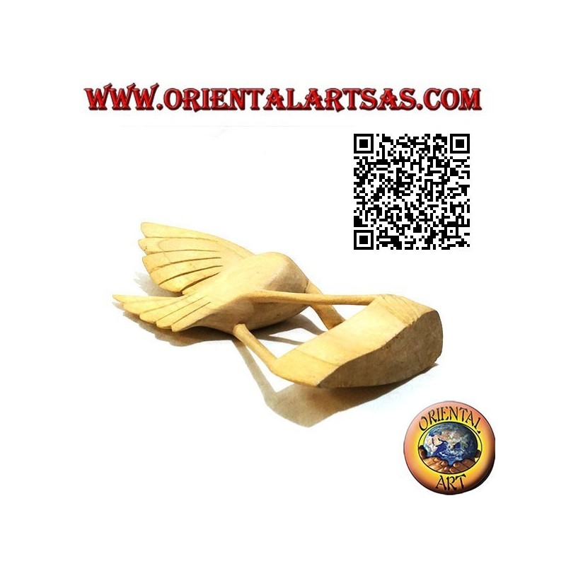 Sculpture of a feeding flamingo in 20 cm hibiscus wood