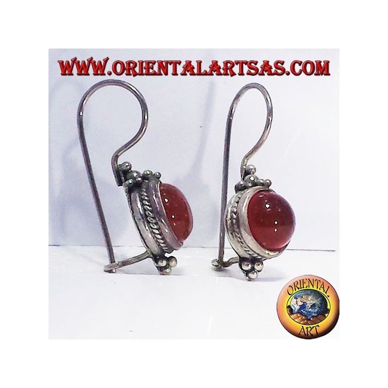 orecchino con corniola tonda Bali , in argento