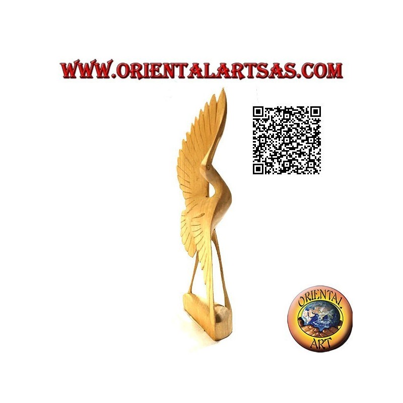 Sculpture d'un flamant rose avec une envergure en bois d'hibiscus 22 cm