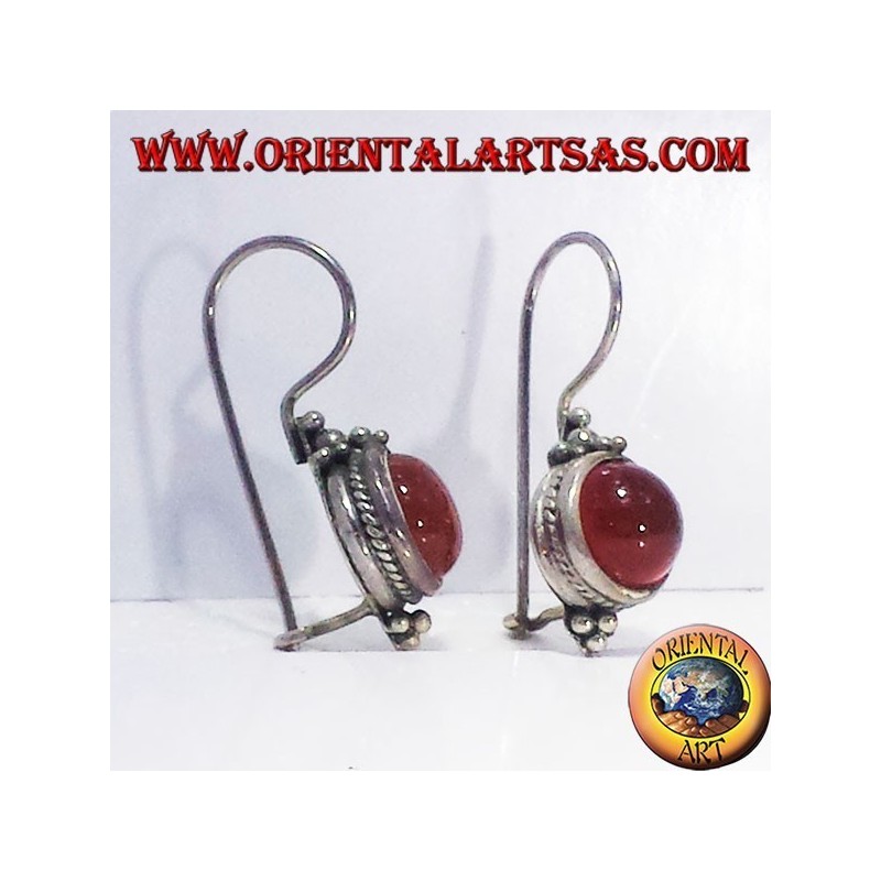 orecchino con corniola tonda Bali , in argento