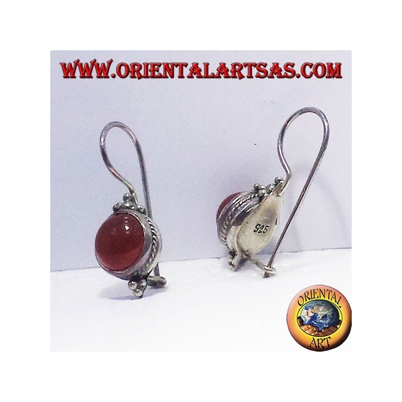 earring with carnelian round Bali, silver