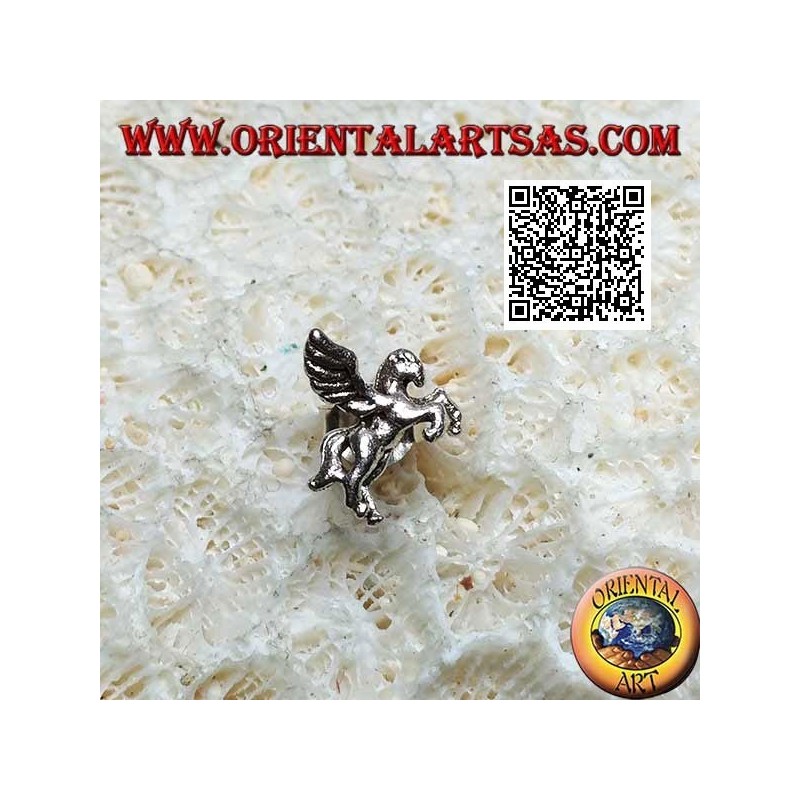 Mini silberner Ohrring, Pegasus, das geflügelte Pferd, auf dem rechten Profil