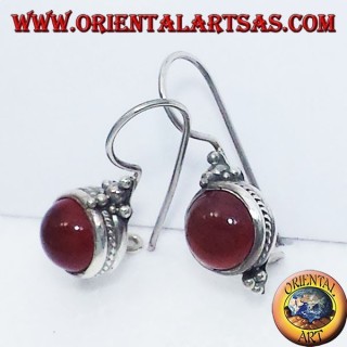earring with carnelian round Bali, silver