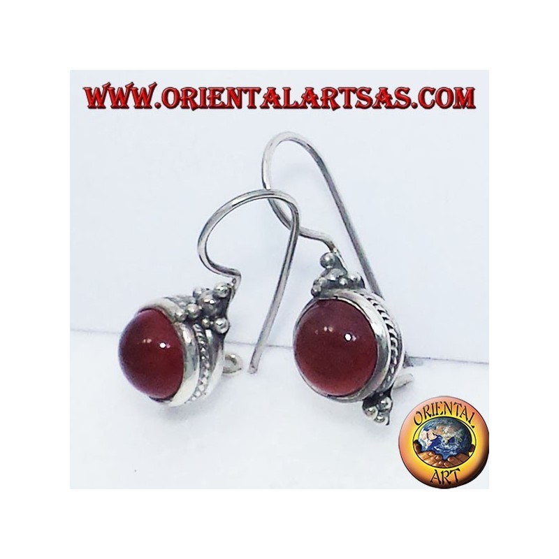 boucle d'oreille avec cornaline ronde Bali, argent