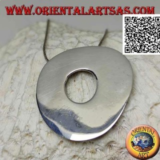 Smooth silver pendant in the shape of a large irregular disc in the Neolithic rock style
