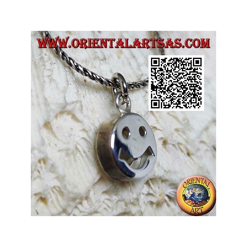 Ciondolo in argento liscio tondo con smile / faccina sorridente traforata