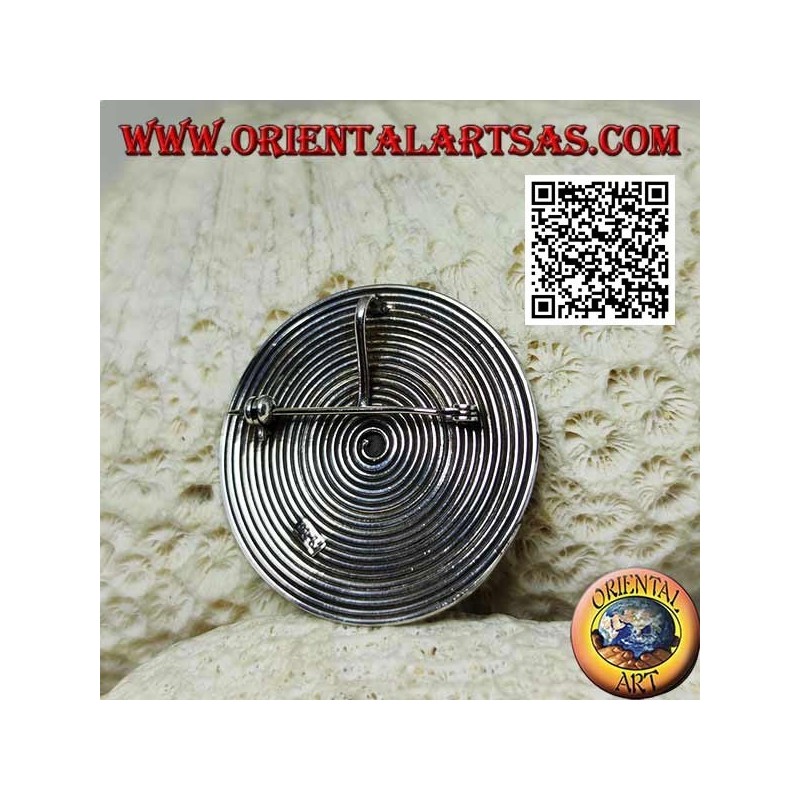 Broche ronde en argent spirale avec boule centrale