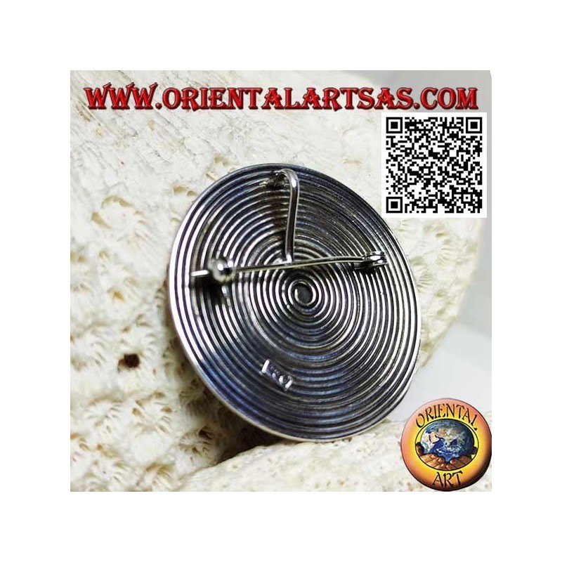 Broche ronde en argent spirale avec boule centrale