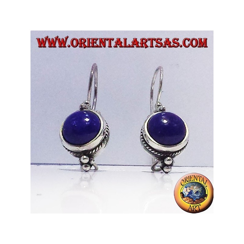 Earring with round Lapis, silver